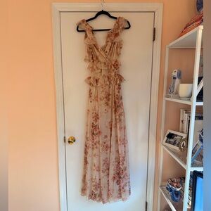 Asos Pink Floral Ruffle Maxi Dress